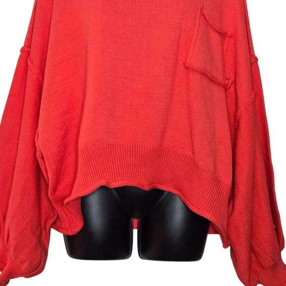 Pol Sweater Size Large Boxy Knit Oversized Puff Sleeve Coral - Picture 3 of 7